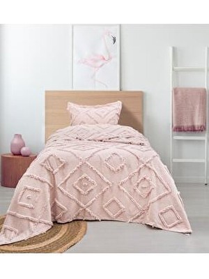 Lusso Stile Iskandinav Tek Kişilik Pudra Yatak Örtüsü 180 x 250 Tek Yastık Single