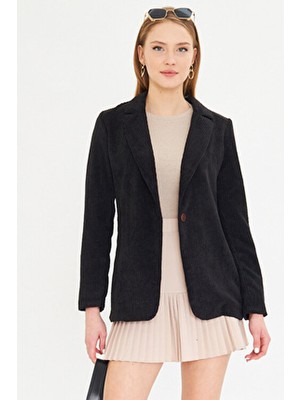 Armonika Kadın Siyah Tek Düğme Kadife Ceket ARM-25K001108