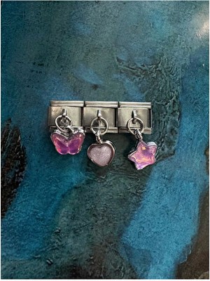 Laika 3'lü Çelik Italyan Bileklik Kelebek-Kalp-Yıldız Hologram Charm Kararmaz