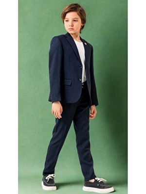 Atlas Kids Keten Jogger Erkek Çocuk Takım Elbise – Ceketli Pantolonlu Tişörtlü Yaka Broşlu 4’lü Set