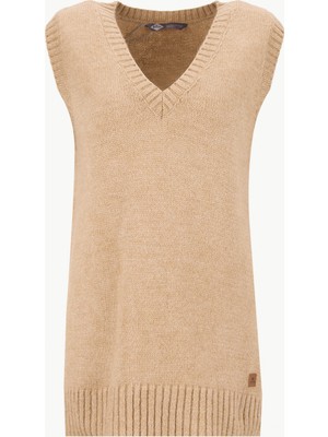 Lee Cooper V Yaka Regular Fit Düz Taba Kazak Kadın 261 Lcf 241006 Susana Taba