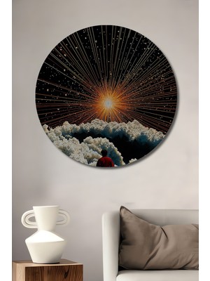Teona Ahşap Insan ve Evren Işığı Görünümlü Baskı Ahşap Dekoratif Tablo Yuvarlak Tablo