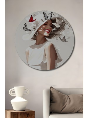 Teona Ahşap Mutluluğun Kelebekleri Sulu Boya Görünümlü Ahşap Dekoratif Tablo Yuvarlak Tablo