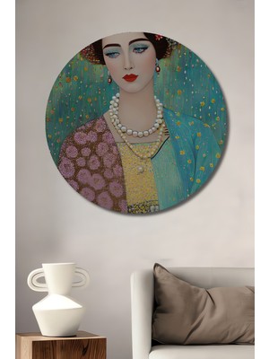 Teona Ahşap Bohem Sanat Eseri Yağlı Boya Görünümlü Zarif Kadın Dekoratif Ahşap Tablo Yuvarlak Tablo