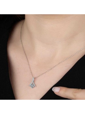 Ucarticaret Swarovski Taşlı Gümüş Tektaş Bayan Kolye