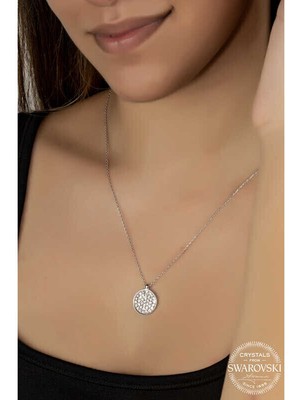 Ucarticaret Vswarovski Crystal Taşlı Yuvarlak Gümüş Kadın Kolye