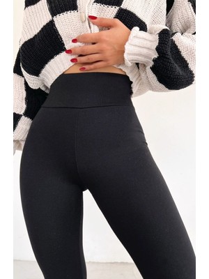 Me&You Store Kadın Tayt Toparlayıcı Etkili Siyah Yüksek Bel Günlük ve Spor Parlak Tayt Pantolon