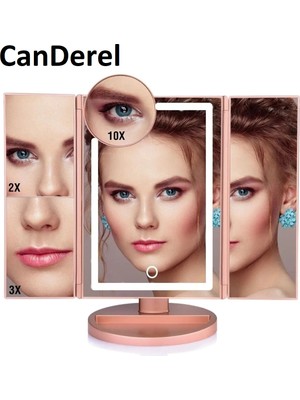 TeknoClass 24 LED Işıklı Masa Üstü Profesyonel Makyaj Aynası Katlanabilir 1X-2X-3X+10X Hd Zoomlu Pembe