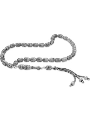 Tesbihane Üçlü Kamçı Top Püsküllü Telkari Tasarım Kapsül Kesim Eskitme Renk 925 Ayar Gümüş Tesbih