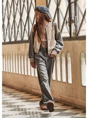 Mayoral Kız Çocuk Gri Bol Paça Kot Pantolon 7574