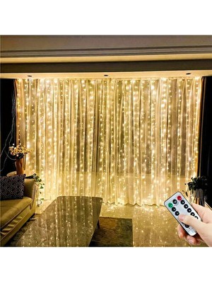 Borayris 3*3 300 LED Işıklı USB ile Çalışan Peri Perde Işıkları ve Uzaktan Kumanda - 8 Mod Yeniyıl