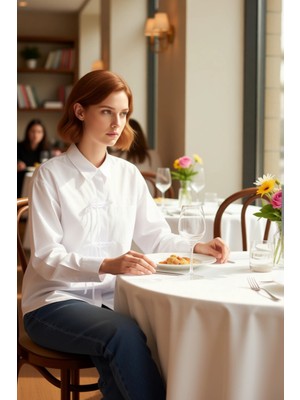 FRM Kadın Relaxed Kesim Uzun Kollu Biye Detaylı Dokuma Gömlek Zamansız Şıklık ve Fonksiyonel Şık