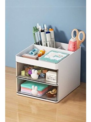 Bayev Popsy 2 Çekmeceli Makyaj Organizeri - Bölmeli Fırça Kozmetik Makyaj Düzenleyici Organizer