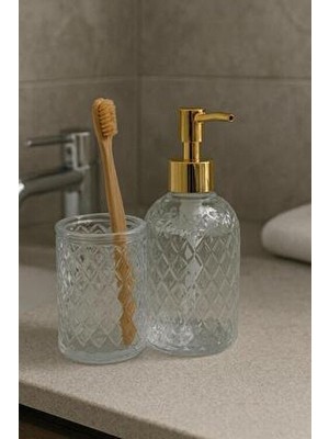 Meya Pine Cam Sıvı Sabunluk ve Diş Fırçalık - 2'li Banyo Seti
