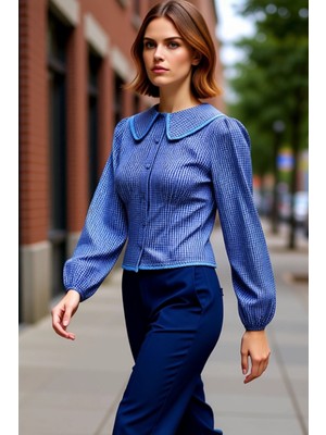 PayBuy Genç Kadın Bebe Yaka Detaylı Kareli Bele Oturan Uzun Kollu Gömlek Fonksiyonel Dayanıklı Şık