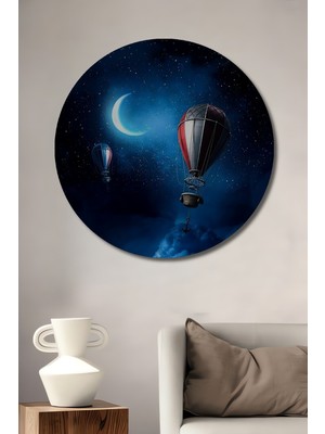 Teona Ahşap Geceye Yolculuk Yağlı Boya Görünümlü Ahşap Dekoratif Tablo Yuvarlak Tablo