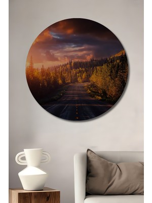 Teona Ahşap Güneşin Doğuşuyla Ahşap Dekoratif Tablo Yağlı Boya Görünümlü Sanat Eseri Yuvarlak Tablo