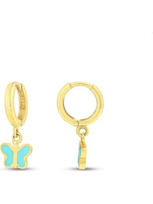 Assos Pırlanta Kelebek Figürlü Altın Çocuk Küpe - 14K