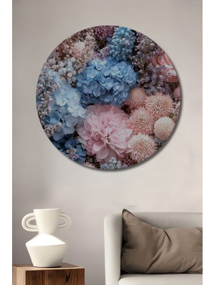 Teona Ahşap Pastel Rüya Çiçek Buketi Yağlı Boya Görünümlü Dekoratif Ahşap Tablo Yuvarlak Tablo