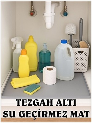 Cozley Su Geçirmez Tezgah Altı Düzenleyici Silikon Mat Lavabo Altı Organizer Evye Altı Koruyucu 60X40 Gri