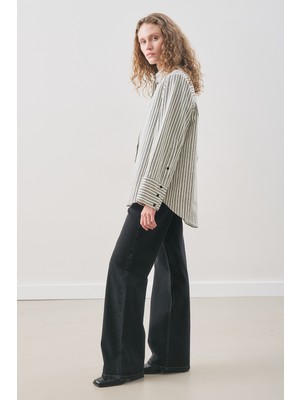 Manuka Oversıze Çizgili Gömlek Siyah Çizgi