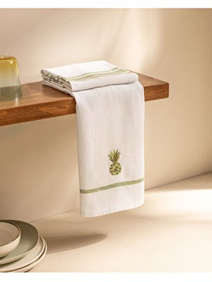 Madame Coco Grenade Nakışlı 2'li Pamuklu Kurulama Bezi - Beyaz/yeşil