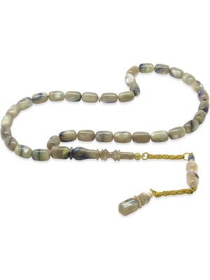 Tesbihane Altın Renk 925 Ayar Gümüş Püskül Imamesı Usta Işçilikli Kapsül Kesim Şeffaf Mavi Bej Katalin Tesbih