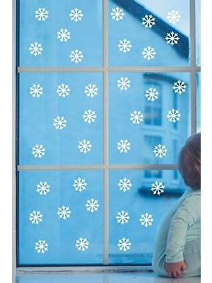 Mıgnatıs 40 Adet Kar Tanesi Cam Sticker - Yılbaşı Sticker- Yılbaşı Dekoru Çocuk Odası Bebek Odası Sticker