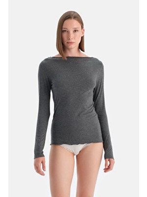 Eros Antrasit Melanj Modal Kaşmir Kayık Yaka Uzun Kollu Üst