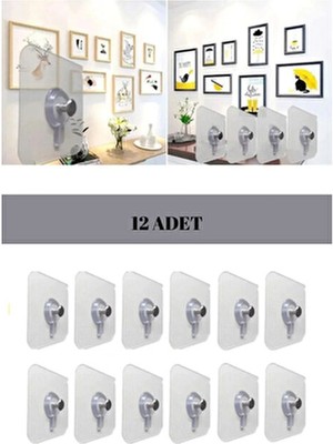 Hombak 12 Adet Süper Güçlü Çerçeve Askısı Pin Delgisiz Vidalı Yapışkanlı Raf Tutucu Askı