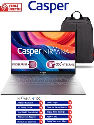 Casper Nirvana S100 Intel Core I7 13620H 16GB 1tb SSD Windows 11 16" Taşınabilir Bilgisayar