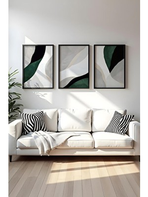 Huhuli Ahşap Siyah Çerçeveli 3 Parça Set Modern Tablo 20 x 30 Renkli Tasarım