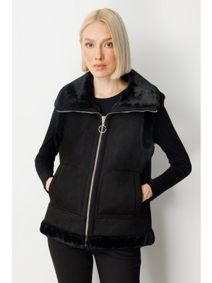 Ekol Kadın Içi Peluşlu Güderi Yelek 8501 Siyah