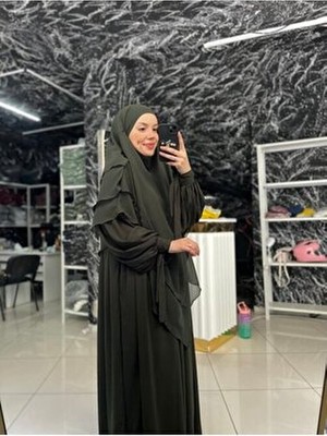 Koldan Baglamalı Takım Tesettur Morn Abaya Balon Kolekstra Şalş Şifon Suffle Şal Hazır Peçeli Hac