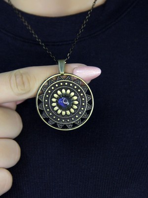 Esha Doğal Taş Labradorit Doğal Taşlı Yuvarlak Model Antik Kadın Kolye EUK46LBT