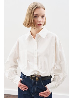 Manuka Crop Balon Form Gömlek Ekru