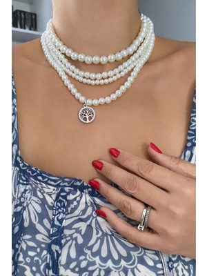 Liveyn Design Yaşam Ağacı Uçlu Çoklu Inci Kolye