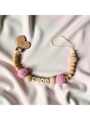 Baby Lifes BABY LİFES Pembe Emzik Askısı Doğal Ahşap İp Malzemeden Üretilmiş 1 Parça Aksesuar