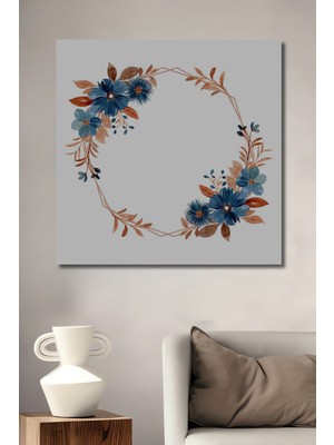 Teona Ahşap Mavi Çiçekler Çerçevesi Sulu Boya Görünümlü Ahşap Dekoratif Tablo Dikdörtgen Tablo