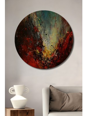 Teona Ahşap Yangın Ruhu Yağlı Boya Görünümlü Modern Soyut Sanat Dekoratif Ahşap Tablo Yuvarlak Tablo
