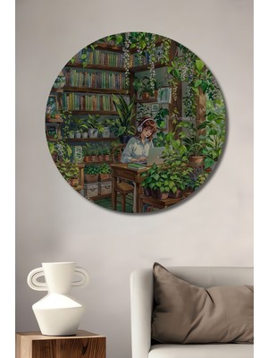 Teona Ahşap Yeşilin Bahçesi Ahşap Dekoratif Tablo Yağlı Boya Görünümlü Modern Sanat Yuvarlak Tablo