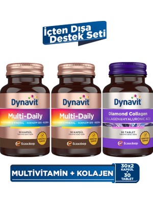 Dynavit Diamond MultiDaily 30 Kapsül x2 + Collagen Hyaluronic Acid Complex 30 Tablet - İçten Dışa Destek Seti