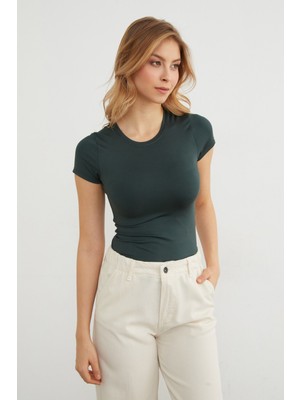 FullaModa Basic Bisiklet Yaka Çıtçıtlı Body