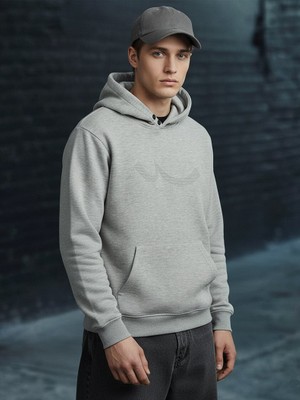 LTB Uzun Kollu Kapüşonlu Sign Baskılı Gri Sweatshırt