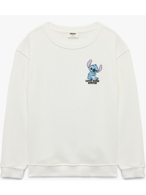 Koton Lisanslı Stitch Baskılı Uzun Kollu Bisiklet Yaka Sweatshirt