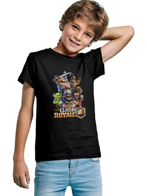 Zeycem Clash Royale Desen Baskılı Çocuk Siyah ve Beyaz Tshirt
