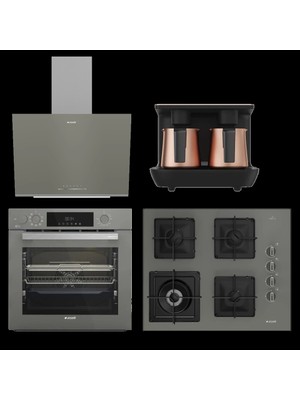 Arçelik 4'lü Bakır Telveli Ankastre Set Gri Renk A+ Enerji Sınıfı Modern Mutfak Uyumlu
