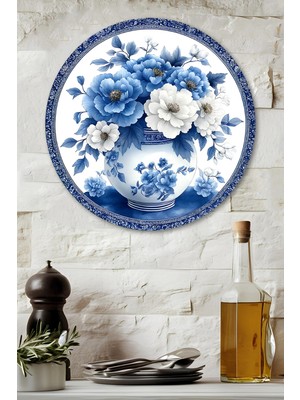 KutuTR 3D Görünümlü Temperli Cam Tablo – Mavi Beyaz Çin Porselen Deseni Duvar Süsü Uv Baskı 33X33 CM-CDS122