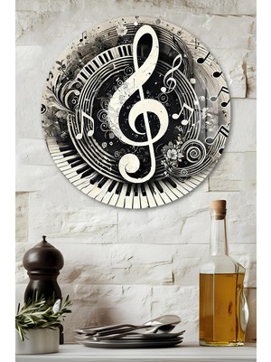 KutuTR 3D Görünümlü Temperli Cam Tablo – Müzik ve Nota Temalı Duvar Süsü Uv Baskı 33X33 CM-CDS112