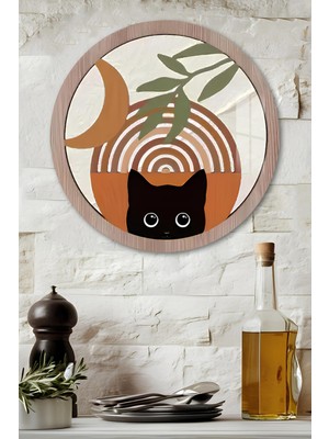 KutuTR 3D Görünümlü Temperli Cam Tablo – Siyah Kedi ve Ay Figürlü Duvar Süsü Uv Baskı 33X33 CM-CDS043